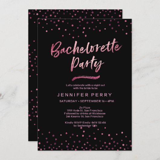 Uitnodiging voor vrijgezellenfeest | Roze glitter  (Voorkant / Achterkant)