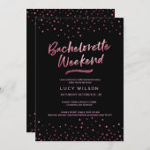 Uitnodiging voor vrijgezellenfeest | Roze glitter  (Voorkant / Achterkant)