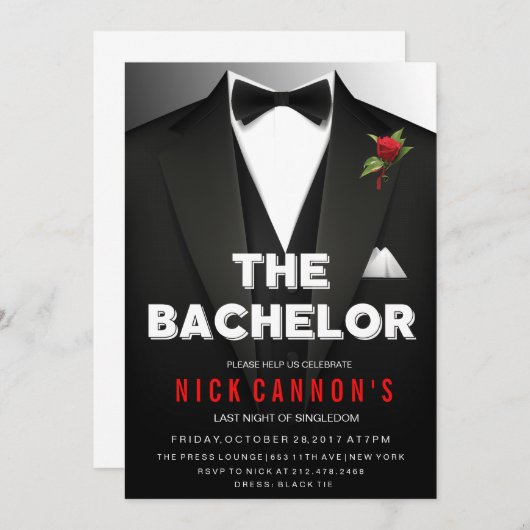 Uitnodiging voor vrijgezellenfeest Tuxedo (Voorkant / Achterkant)