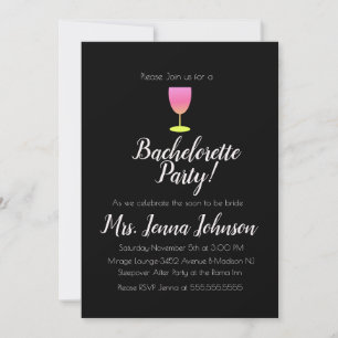 Uitnodiging voor vrijgezellenfeest wijn glas ombre