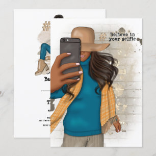 Uitnodiging voor vrijgezellenfeestje met selfie
