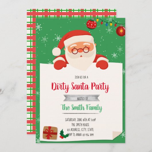 Uitnodiging voor vuile kerstman ruilfeest (Voorkant / Achterkant)