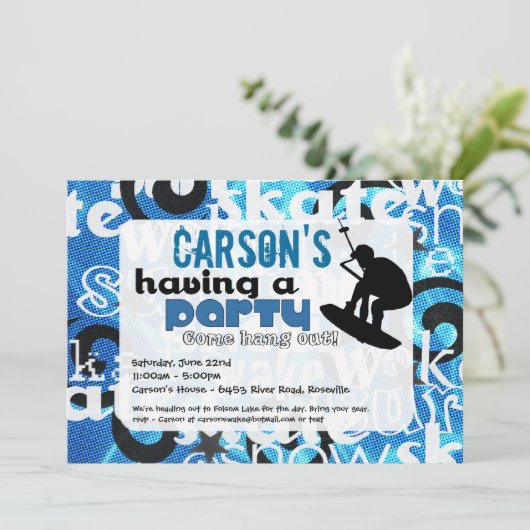 Uitnodiging voor Wakeboard-partij (Staand voorkant)