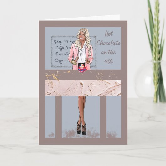 Uitnodiging voor warme chocolade op 4 juli (Voorkant)