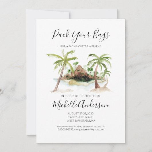 Uitnodiging voor watercolor tropisch vrijgezellenw (Voorkant)