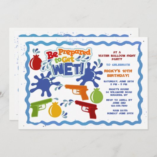 Uitnodiging voor watergevecht (Voorkant / Achterkant)