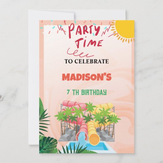 Uitnodiging voor waterglijbaanfeest (Voorkant)