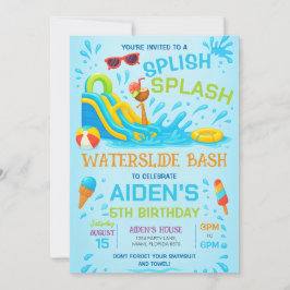 Uitnodiging voor Waterglijbaanfeest, verjaardag me