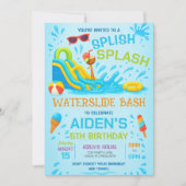Uitnodiging voor Waterglijbaanfeest, verjaardagsfe (Voorkant)