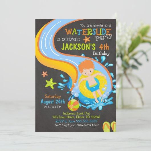 Uitnodiging voor waterslide verjaardagsfeest / Zwe (Staand voorkant)