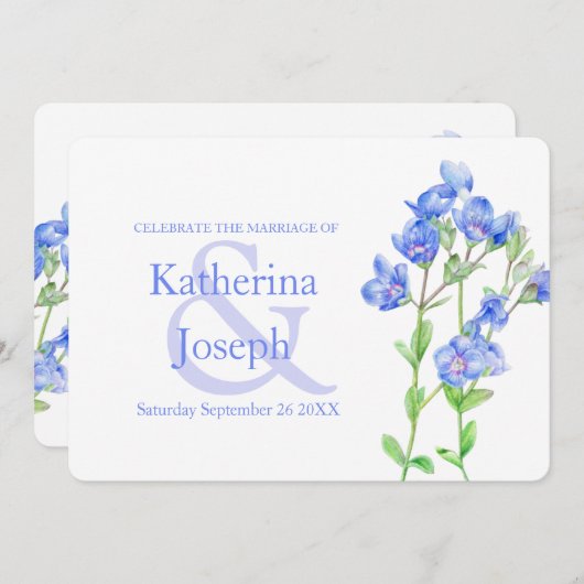 Uitnodiging voor waterverf blauwe bruiloft van Spe (Voorkant / Achterkant)