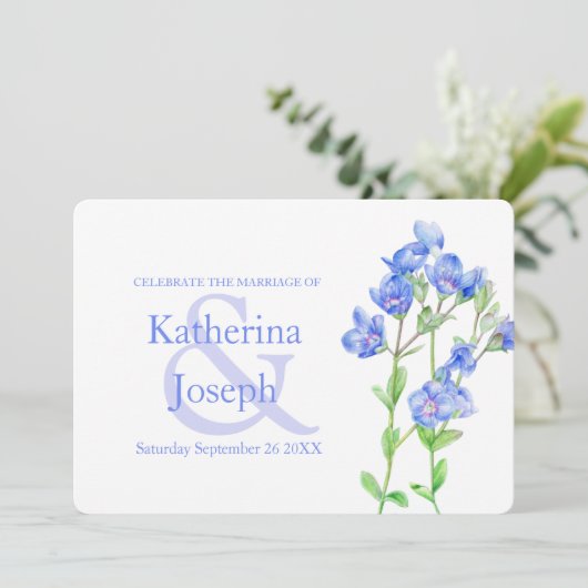 Uitnodiging voor waterverf blauwe bruiloft van Spe (Staand voorkant)