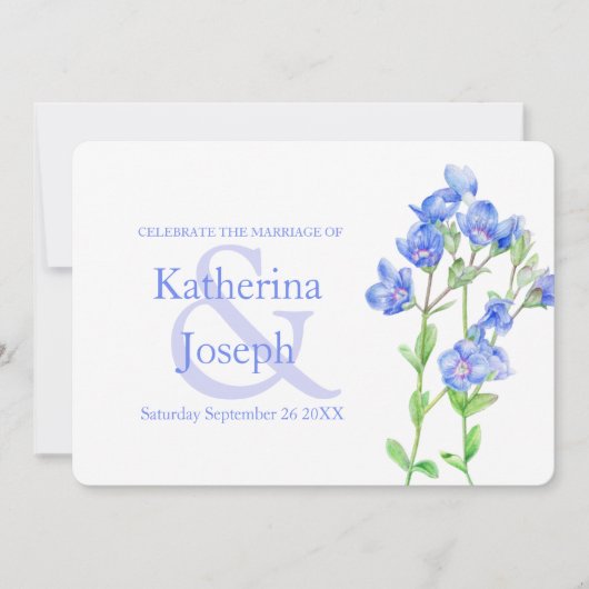 Uitnodiging voor waterverf blauwe bruiloft van Spe (Voorkant)