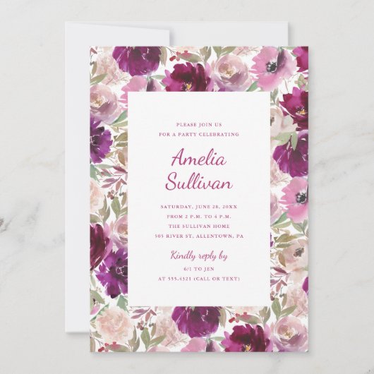 Uitnodiging voor waterverf bloemenfeest (Voorkant)