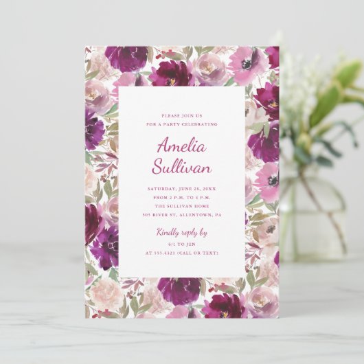 Uitnodiging voor waterverf bloemenfeest (Staand voorkant)