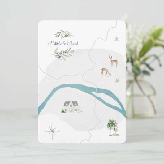 Uitnodiging voor waterverf bruiloft met schilfers (Staand voorkant)