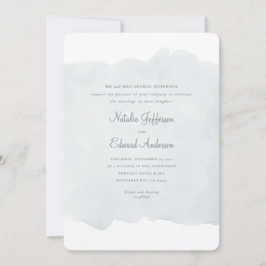 Uitnodiging voor waterverf bruiloft met schilfers (Achterkant)