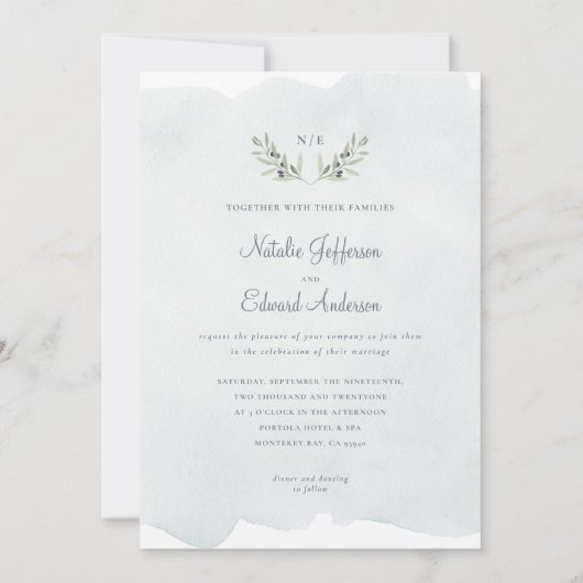 Uitnodiging voor waterverf bruiloft met schilfers (Achterkant)