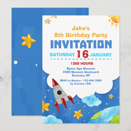 uitnodiging voor Waterverf in de kosmische ruimte (Voorkant / Achterkant)