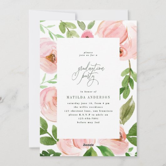 Uitnodiging voor waterverf met blozen blozen afstu (Achterkant)