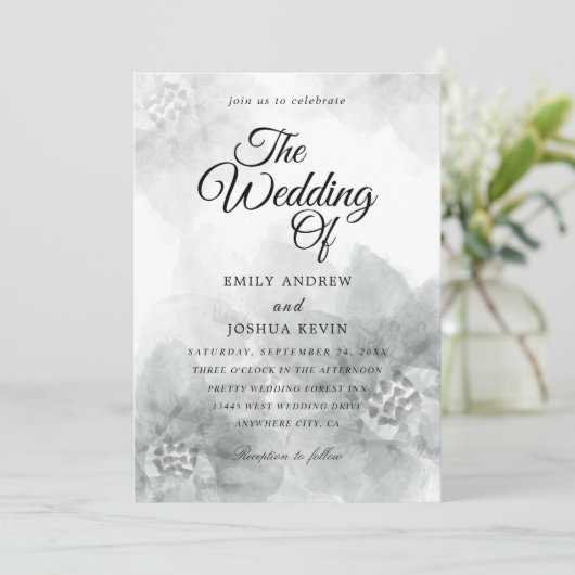 uitnodiging voor waterverf met grijze bloem (Staand voorkant)