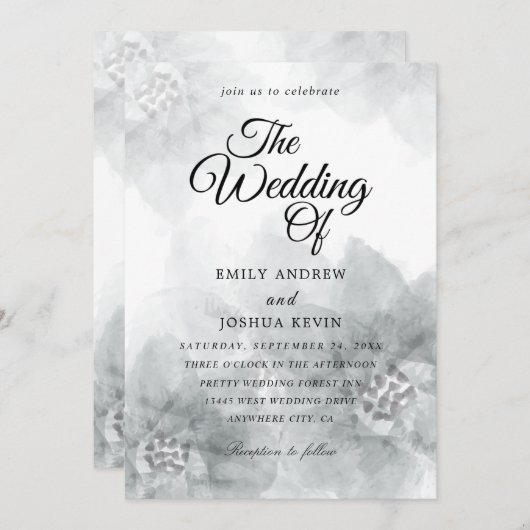 uitnodiging voor waterverf met grijze bloem (Voorkant / Achterkant)