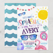 Uitnodiging voor waterverf Pool Party (Voorkant / Achterkant)