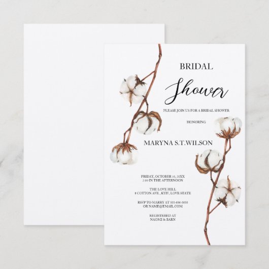 uitnodiging voor waterverf - roestbruine - katoenb (Voorkant / Achterkant)