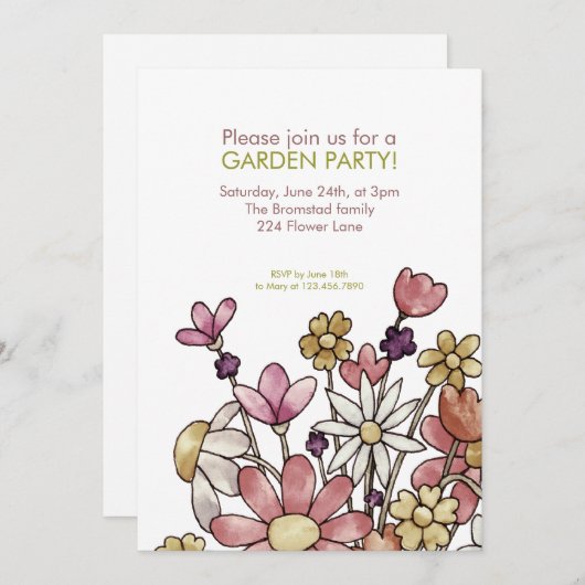 Uitnodiging voor Waterverf van tuinbouwvakgroep (Voorkant / Achterkant)