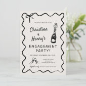 Uitnodiging voor Wavy Engagement Party, Whimsical (Staand voorkant)