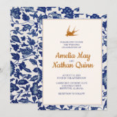 Uitnodiging voor  weddenschappen in Elegant Blue (Voorkant / Achterkant)