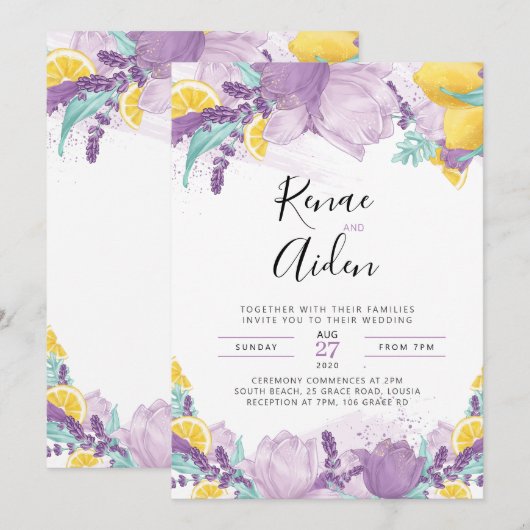 Uitnodiging voor weddenschappen in Lavender, zomer (Voorkant / Achterkant)