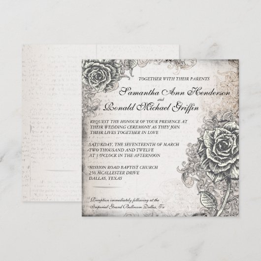  uitnodiging voor weddenschappen tussen Rozen (Voorkant / Achterkant)