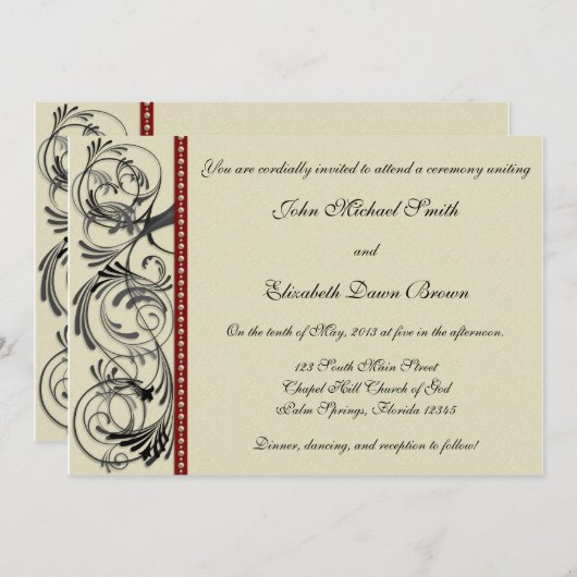 Uitnodiging voor weddenschappen: Zwart, rood, en T (Voorkant / Achterkant)