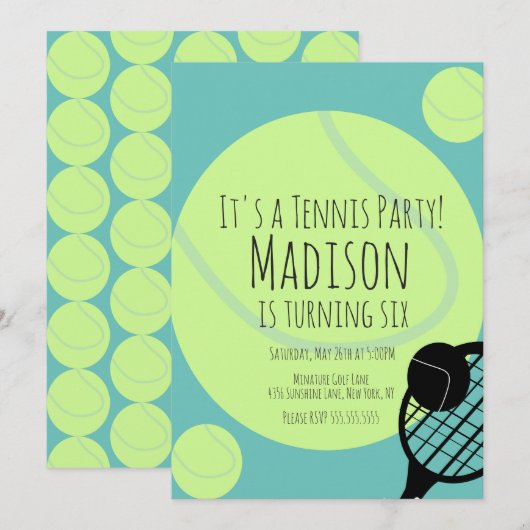 Uitnodiging voor wedstrijd van Tennis Ball Party (Voorkant / Achterkant)