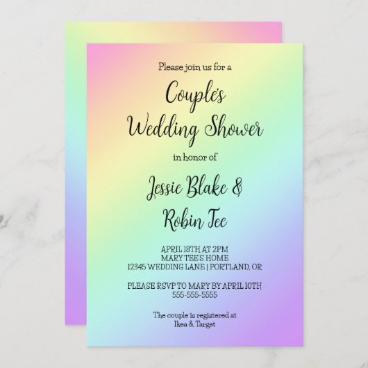 Uitnodiging voor weduwen van pasteelregenbooggradi (Voorkant / Achterkant)