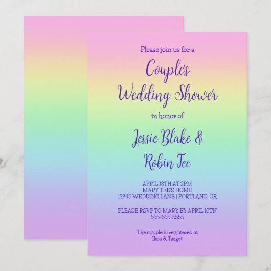 Uitnodiging voor weduwenweduwen bij pasteelregenbo (Voorkant / Achterkant)