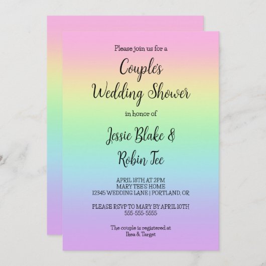 Uitnodiging voor weduwenweduwen bij pasteelregenbo (Voorkant / Achterkant)