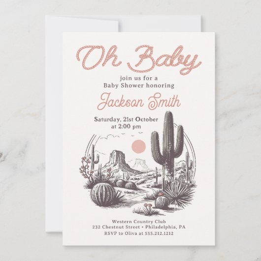 Uitnodiging voor Western Baby shower (Voorkant)