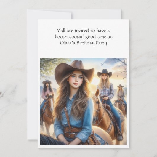 Uitnodiging voor Western Cowgirl 15e verjaardagsfe (Achterkant)