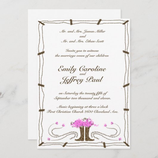 Uitnodiging voor Westerne bruiloft (Voorkant / Achterkant)