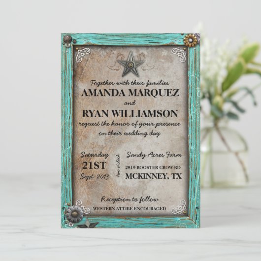 Uitnodiging voor Westerne bruiloft in Rustic Land (Staand voorkant)