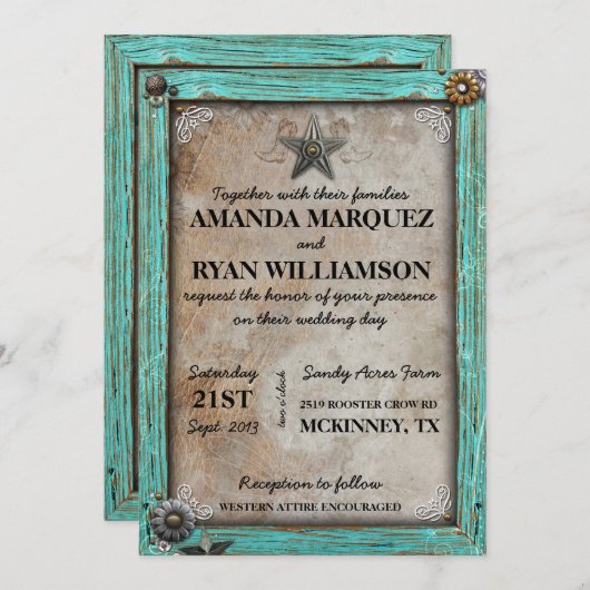 Uitnodiging voor Westerne bruiloft in Rustic Land (Voorkant / Achterkant)