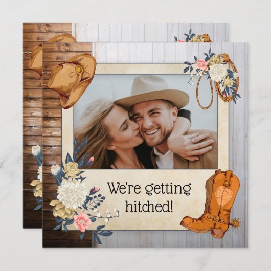 Uitnodiging voor Westerne bruiloft in Rustic Land (Voorkant / Achterkant)