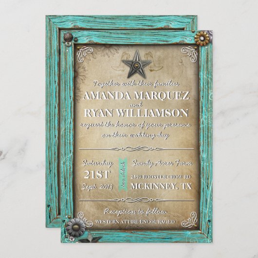 Uitnodiging voor Westerne bruiloft in Rustic Land (Voorkant / Achterkant)