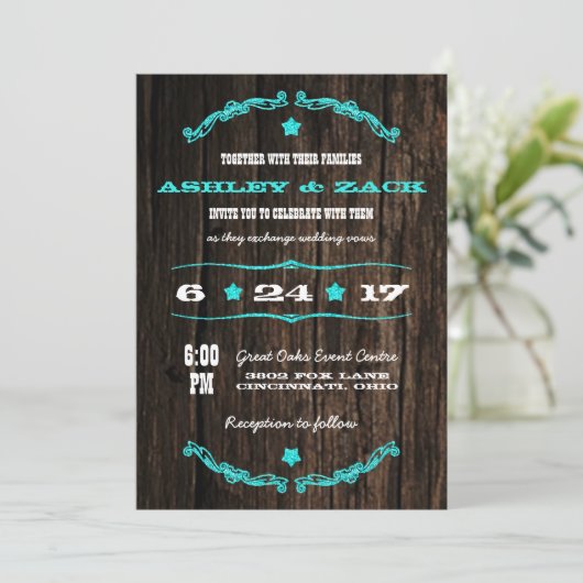 Uitnodiging voor Westerne Star Wedding (Staand voorkant)