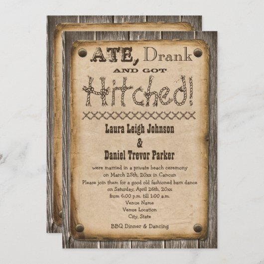 Uitnodiging voor Westerse bruiloftsreceptie (Voorkant / Achterkant)