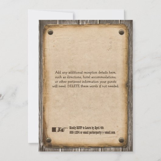 Uitnodiging voor Westerse Trouwreceptie (Achterkant)