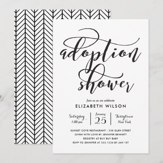 Uitnodiging voor whimsical Script Adoption Baby sh (Voorkant / Achterkant)