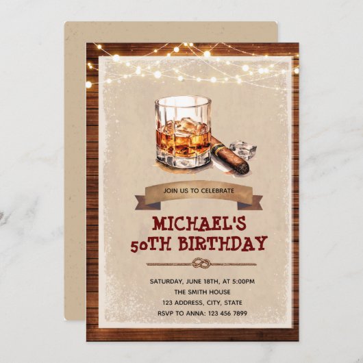Uitnodiging voor Whiskey en Sigarenfeest (Voorkant / Achterkant)